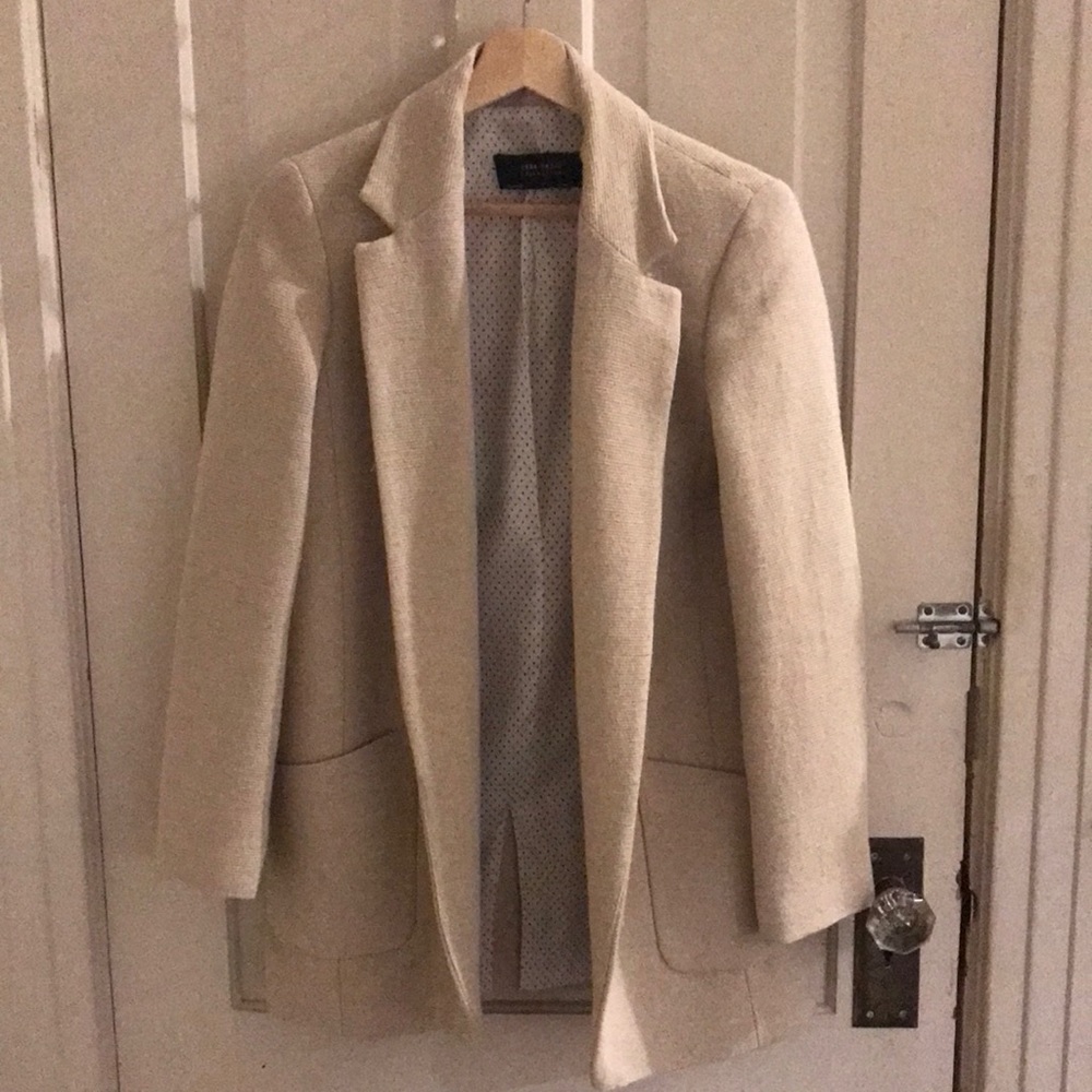 Zara beige textured open blazer